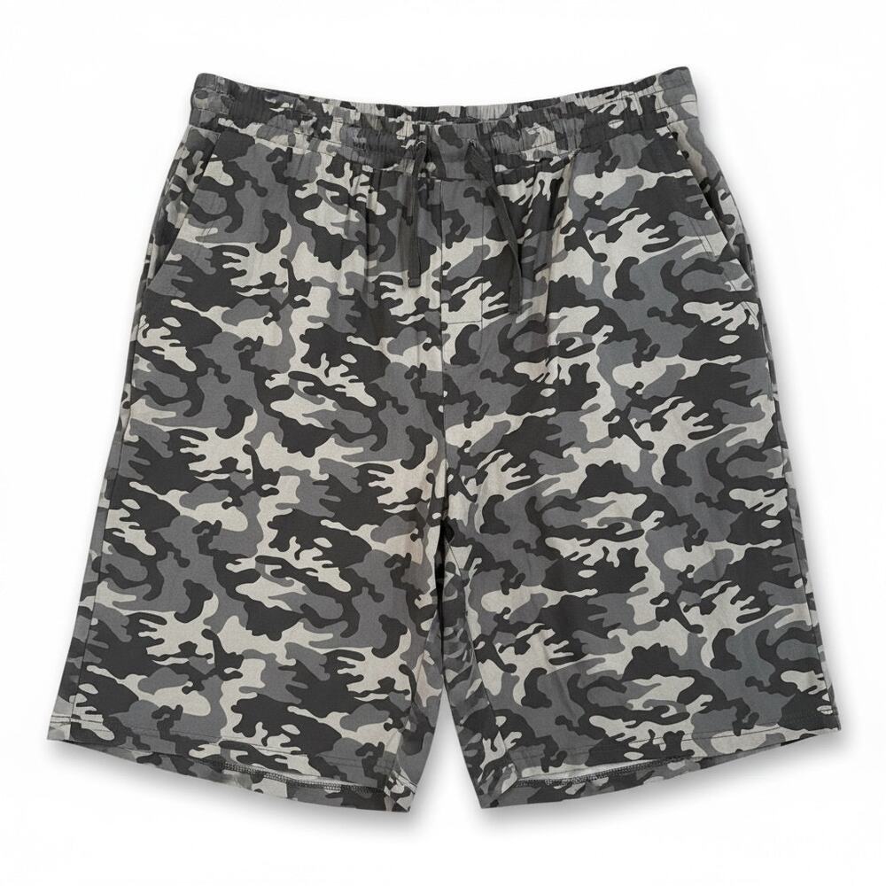 HB Mens‎ Grey Camo Athletic Lounge Shorts Elastic Waist Drawstring 2XLT Camo